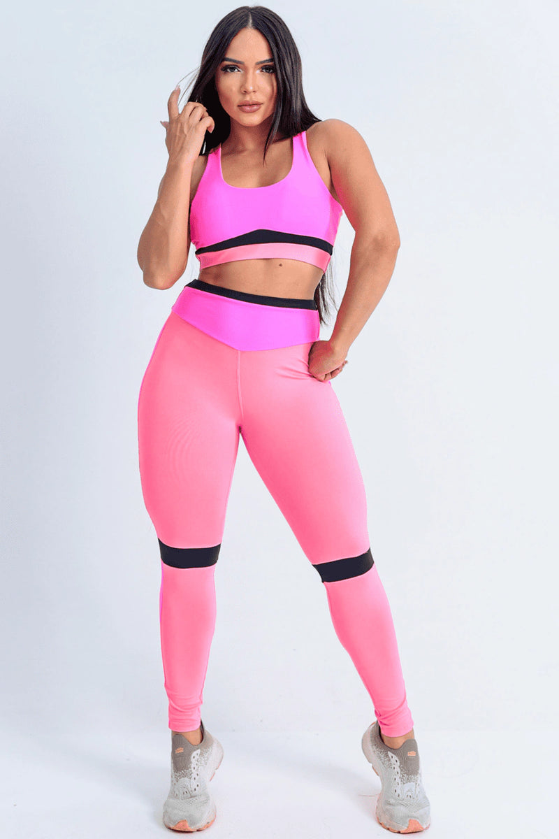 Conjunto Fitness Tricolor Rosa .
