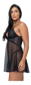 Camisola Tule Transparente Sensual Calcinha Fio Dental Noite