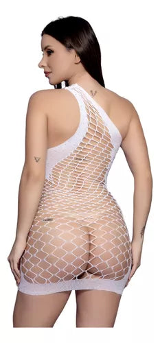 Lingerie Sexy Vestido Sensual Arrastão C/ Stras