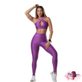 Conjunto Top Alças Cruzadas Legging Cintura Alta Brilhante