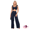 Conjunto Feminino Longo Cropped Com Babado E Calça Pantalona