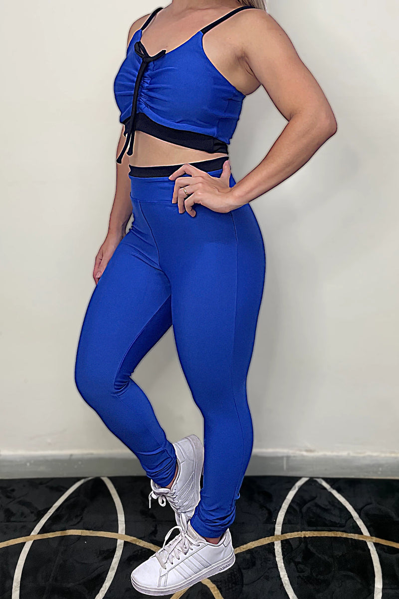 Conjunto Fitness Suplex Top e Legging Azul.