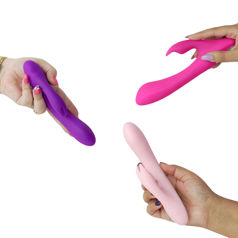 Vibrador de Ponto G e Clitóris Articulado em Silicone com Texturas Anelares